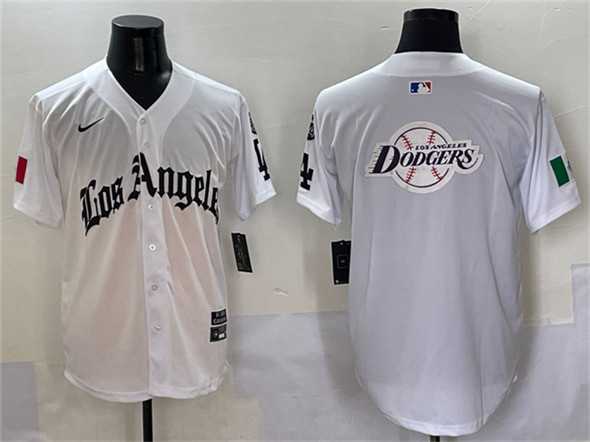 Mens Los Angeles Dodgers Team Big Logo White Mexico 2025 LA Gothic Style With Fernando Patch Vapor Premier Limited Stitched Jersey